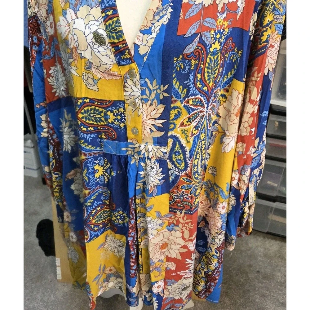 Ruby Rd Sz 2X Ladies ‎ Multicolor Boho Mixed Media Tunic Blouse Floral Rayon - Picture 3 of 8
